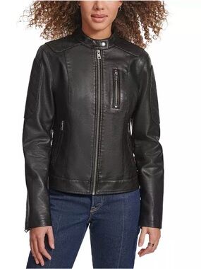 Levi Strauss & Co Black Quilted Faux Leather Moto Jacket Size M